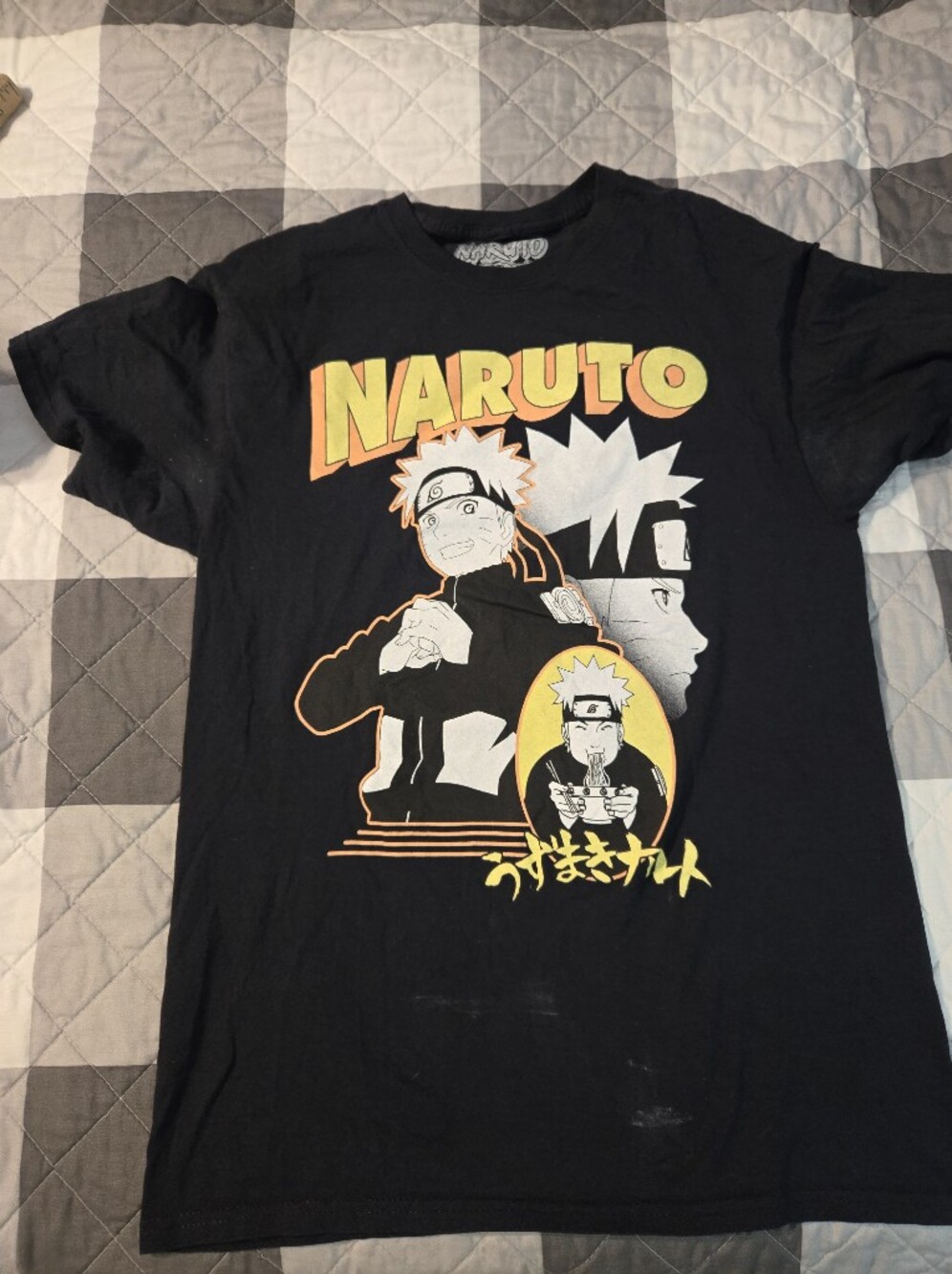 Ripple Junction Naruto Graphic Tee - Black with Yellow & Orange Print, Size Med.
